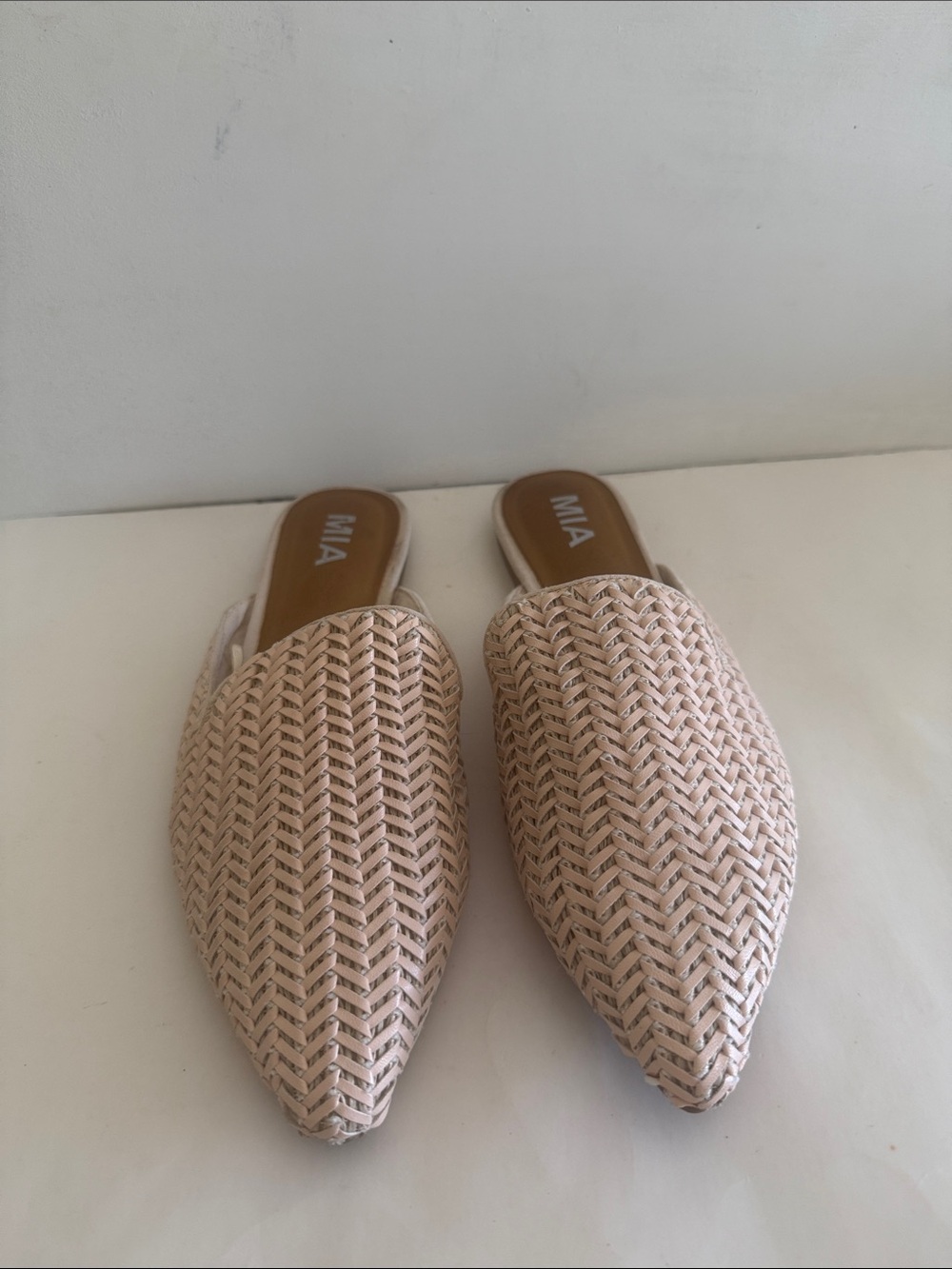 MIA Johana woven beige pointed toe slip on mules coastal womens shoes - Picture 5 of 14
